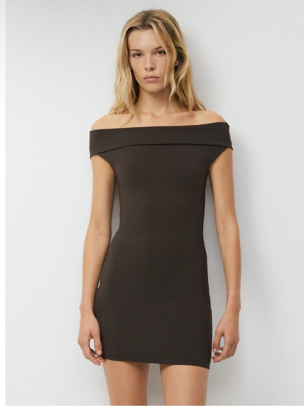 NWT Aritzia Contour Ravish Dress Off-Shoulder Dress - Rich Mocha Brown Size M